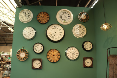 Cruquius, the Netherlands - october 26th 2018: Clocks on display in a home decoration store