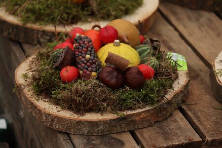 Cruquius, the Netherlands, October 26th 2018: Autumn decorations in a store display. Text on tags: prices and product information in Dutchのeditorial素材