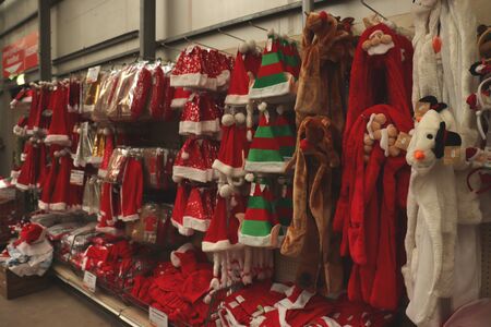 Aalsmeer, the Netherlands - November 7th 2018:  Santa hats in an interior decoration shopのeditorial素材