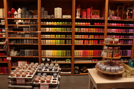 Cruquius, the Netherlands - october 26th 2018: candles on display in a home decoration storeのeditorial素材