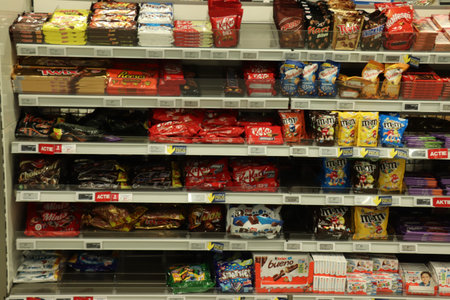 Beverwijk, the Netherlands, october 26th 2018: Various brands of chocolate in a supermarket. Text on...
