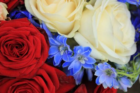Red white and blue wedding flowers for a patriotic themed weddingの写真素材