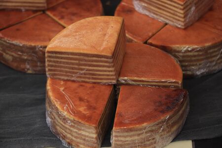 Fresh baked spekkoek, a traditional Indonesian layer cake, made of egg yolks, butter and sugarの写真素材