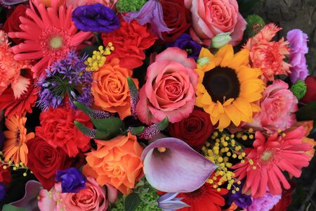 Colorful flowers in a big mixed bouquetの写真素材