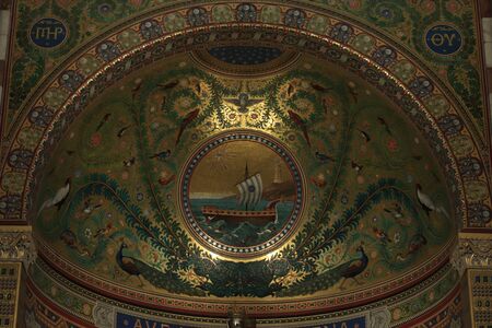 Marseille, France - september 25th 2019: Notre Dame De La Garde cathedral in Marseille, France. Detail of mosaic ceilingのeditorial素材