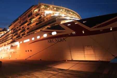 IJmuiden, The Netherlands - December 27th, 2019: Arcadia, owned and operated by P&O Cruises, moored at Felison Cruise Terminalのeditorial素材