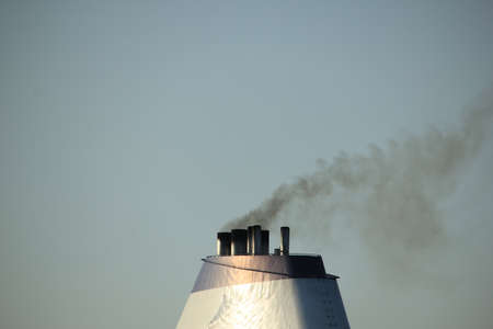 Velsen, The Netherlands - Oktober, 15th 2017:  Columbus of Cruise & Maritime Voyages on North Sea Channel, detail of funnelのeditorial素材