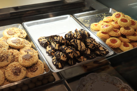 Various biscuits with nuts and chocolates in an Italian shop