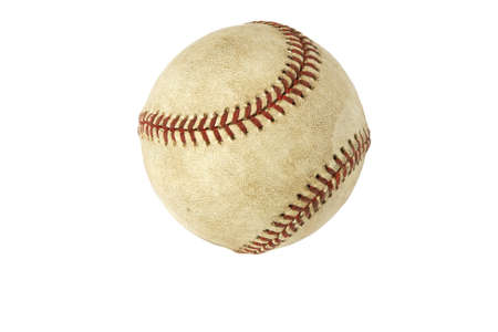 Old used baseball isolated on whiteの写真素材