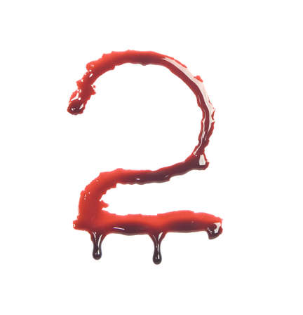 Dripping blood number 2 isolated on whiteの写真素材