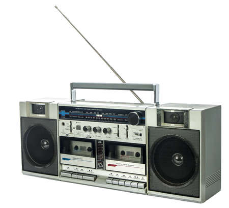 retro ghetto blaster isolated on whiteの写真素材