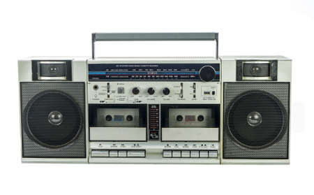retro ghetto blaster isolated on whiteの写真素材