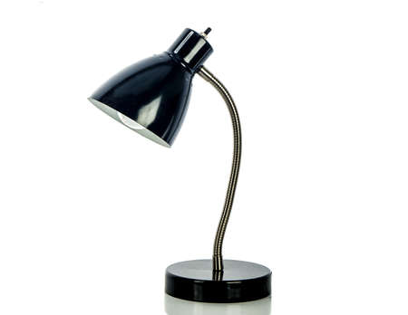 Black desk lamp isolated on whiteの写真素材