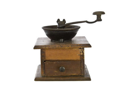 Vintage coffee grinder isolated on white backgroundの写真素材