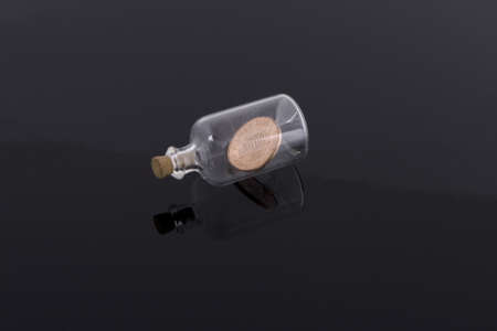 One penny in corked bottle の写真素材