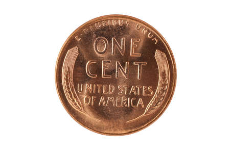 Old penny back isolated on white の写真素材
