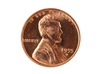 Old penny isolated on white の写真素材