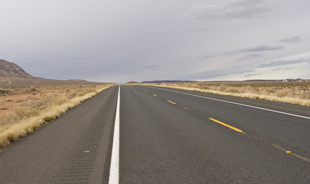 Desert wilderness road leading to bluffs の写真素材