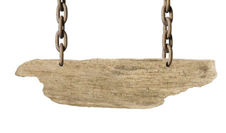 vintage driftwood signboard isolated on a white backgroundの写真素材