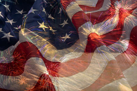 American flag background and fireworks montage の写真素材