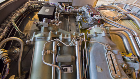 Detailed exposure of a turbine jet engine  