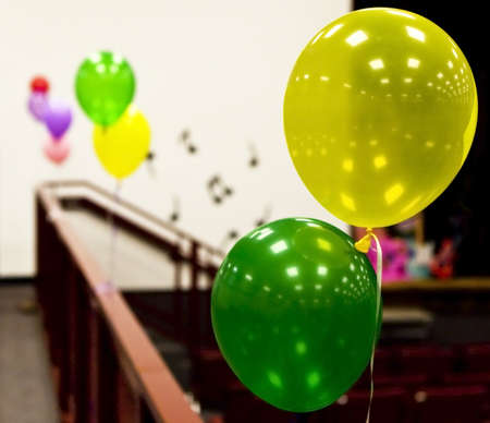 colorful balloons bunches filled with helium at partyの写真素材