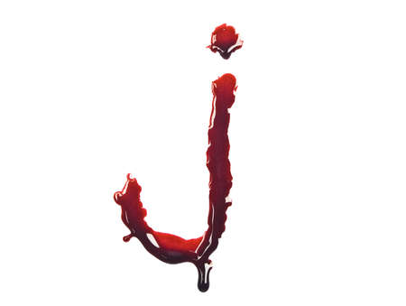 Dripping slashed blood fonts the letter lower case jの写真素材