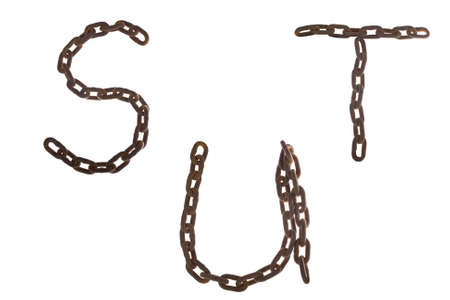 Letters STU from rusty chain alphabet isolated on white  の写真素材