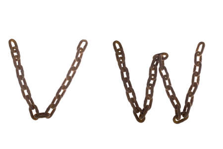 Letters V W from rusty chain alphabet isolated on white  の写真素材