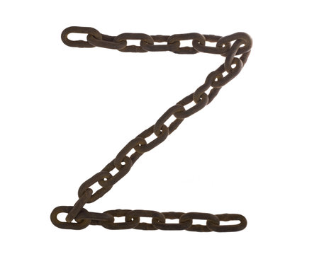  Letter Z from rusty chain alphabet isolated on white  