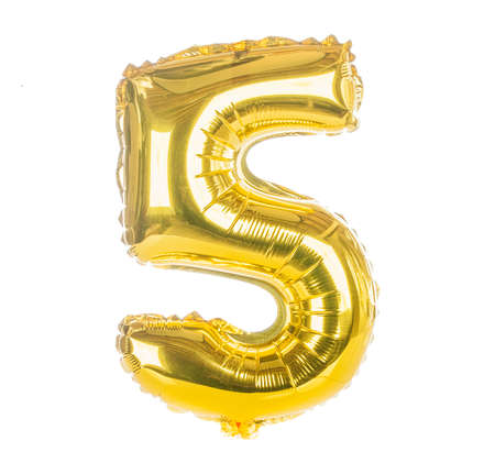 Gold balloon font part of full set of numbers, number five,5の写真素材