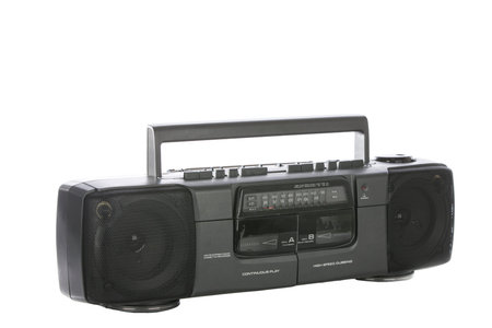 Retro ghetto blaster isolated on whiteの写真素材