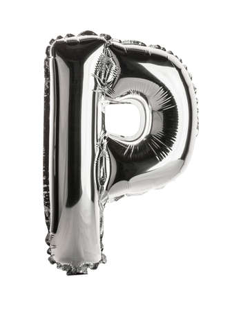 Chrome silver balloon font part of full set upper case letters, Pの写真素材