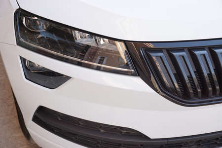 headlight of modern prestigious white car