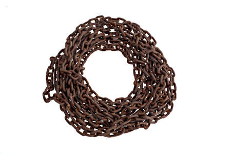 a rusty chain, in circle shaped, isolated over a white backgroundの写真素材