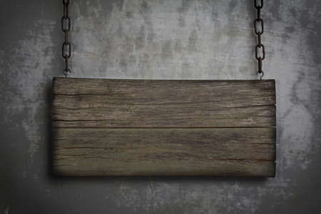 wood placard on chains, just add your text ! の写真素材