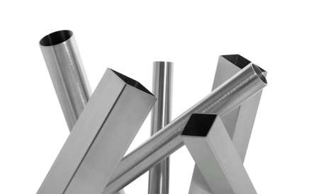 composition of stainless steel brushed pipes over whiteの写真素材