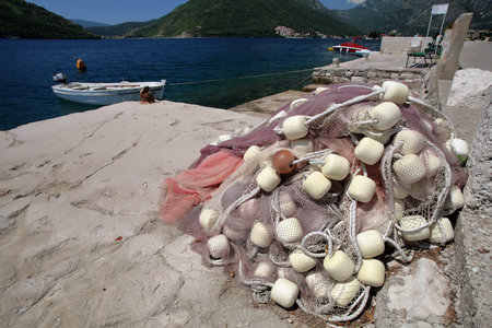 Fishnet on coast in Boko-Kotor bay, Montenegro