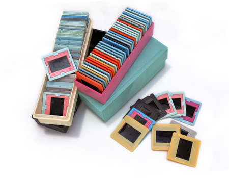 Vintage slade frames in boxes isolated on white backgroundの写真素材