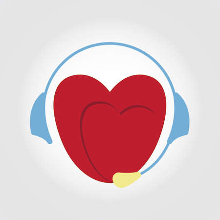 illustration with two hearts and headset. Icon, label, emblem for crisis call center.のイラスト素材