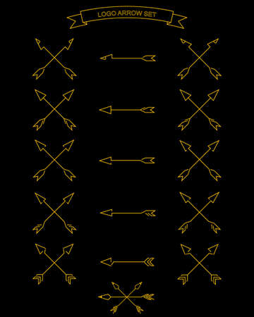 Arrows set for design. Gold arrows on black background.の写真素材