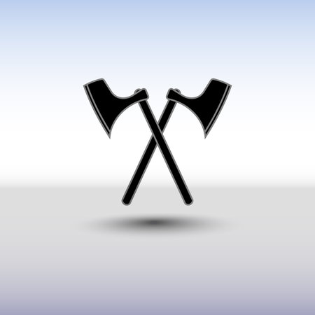 Crossed battle axes icon. Battle axe icon with background and shadow. Cross battle axes for game design, clip art.のイラスト素材