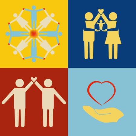 People support icon set. People with heart and baby standing together.のイラスト素材