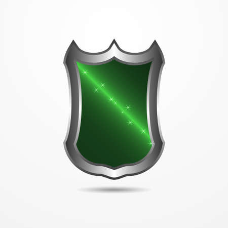 Vector realistic green shield with beams of light inside and stars.のイラスト素材