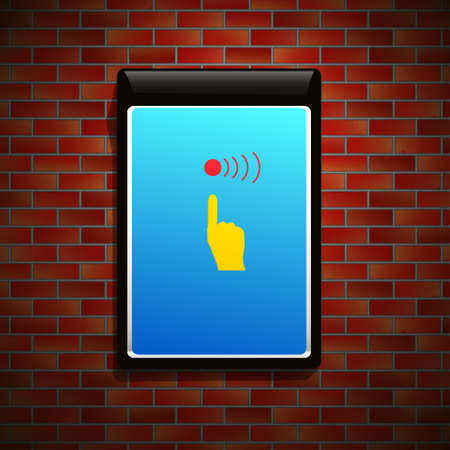 Billboard hanging on brick wall. Realistic  illustration.のイラスト素材