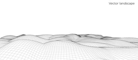 Abstract digital landscape. Cyber or technology background.Vector illustration.のイラスト素材