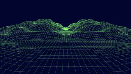 Abstract cyber landscape or wave from mesh.のイラスト素材