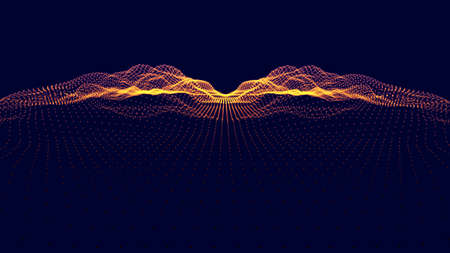Abstract digital landscape with flowing particles. Cyber or technology background.Vector illustration.のイラスト素材