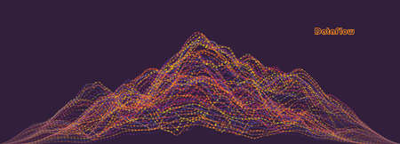 Vector abstract composition made of particles and wireframe. Concept design of digital landscape, data array, signalのイラスト素材