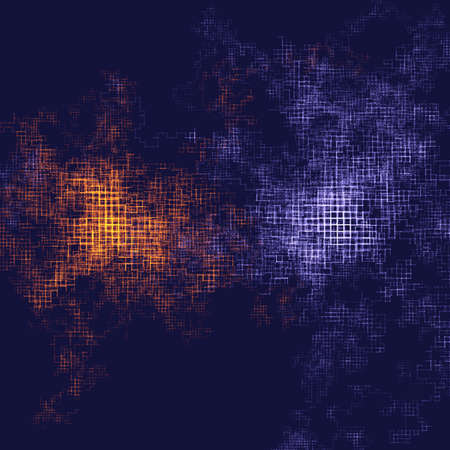 Abstract composition with particles following by rectangular way. Technology or scientific illustration.のイラスト素材